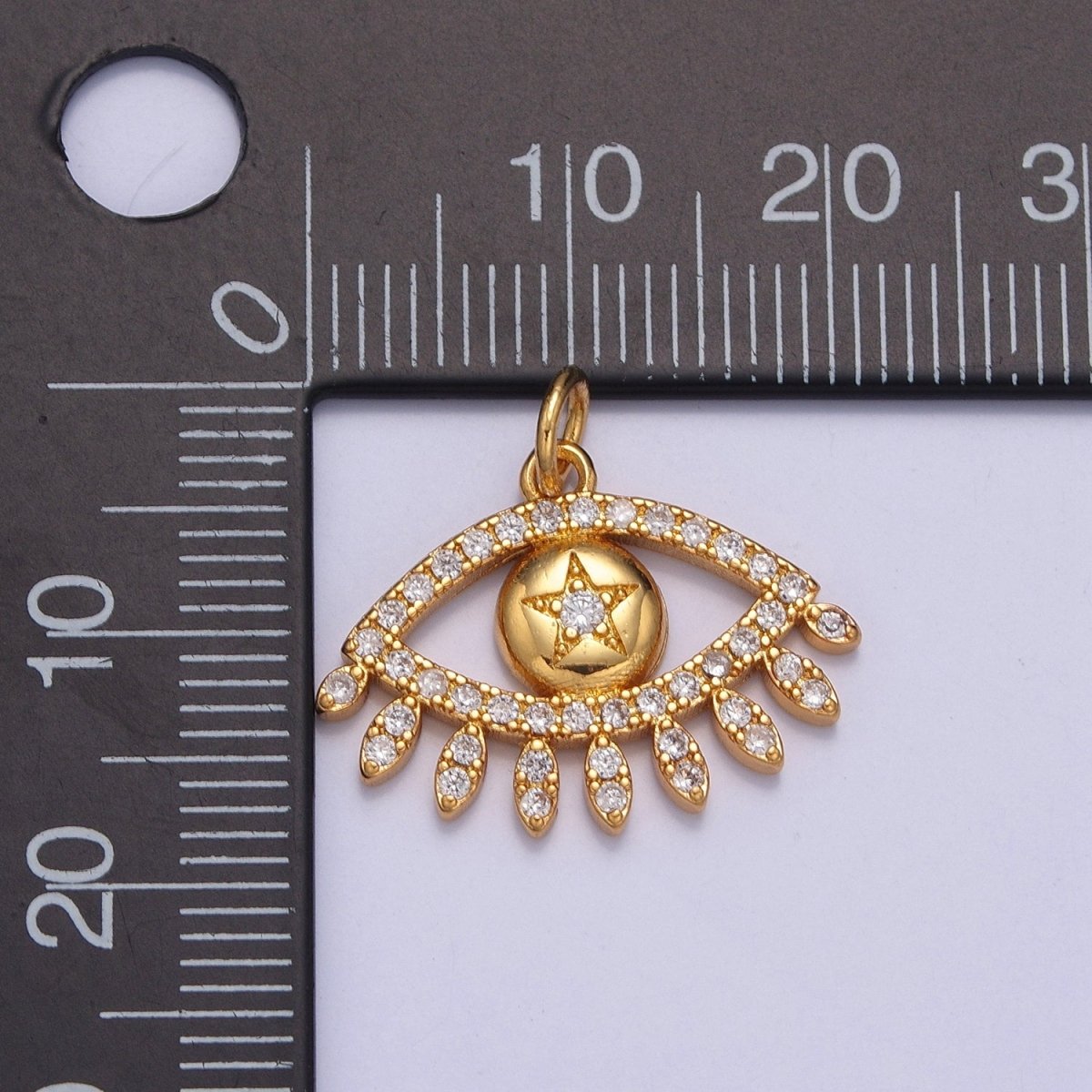 Clear Micro Paved CZ Evil Eye Star Gold Charm | W-200 - DLUXCA