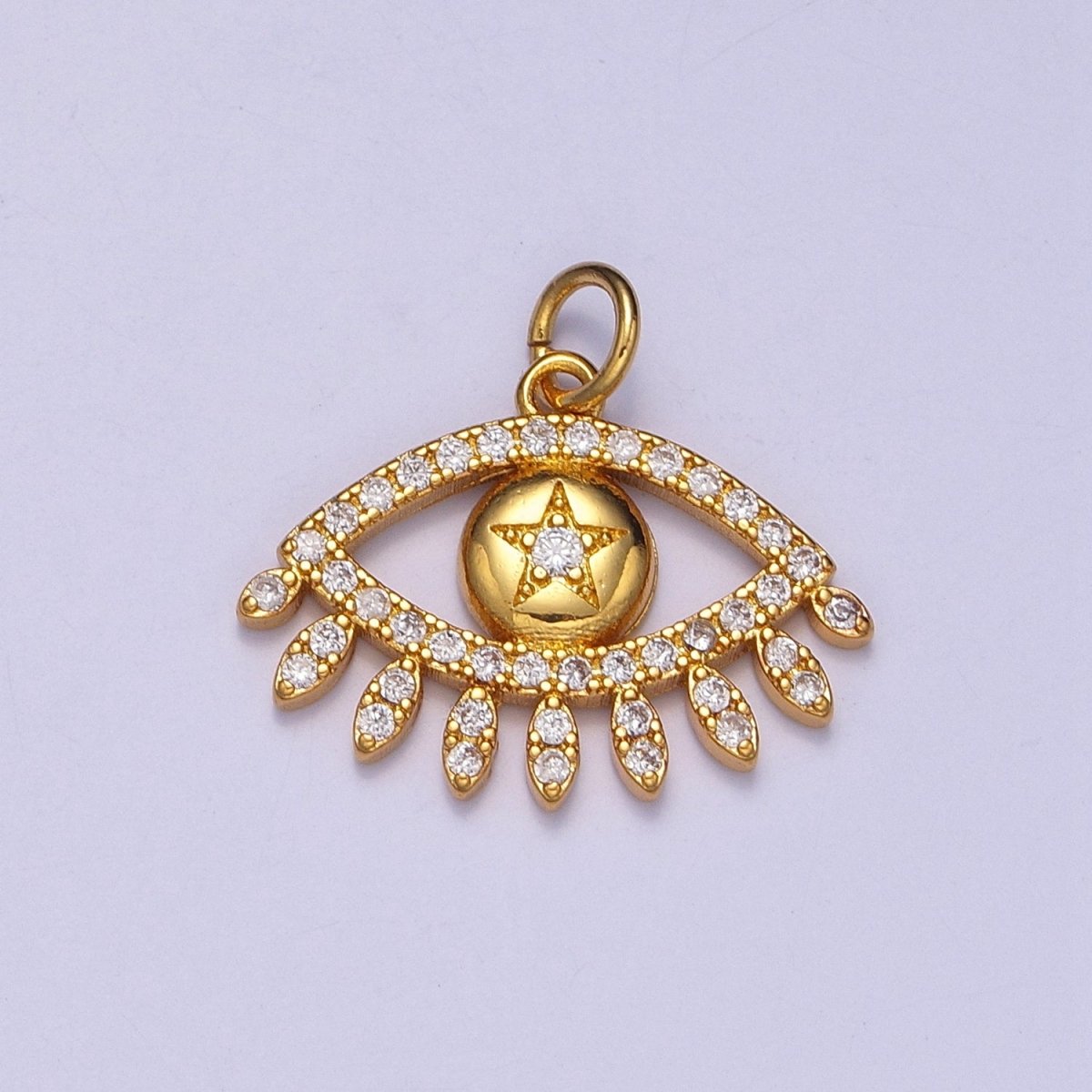 Clear Micro Paved CZ Evil Eye Star Gold Charm | W-200 - DLUXCA