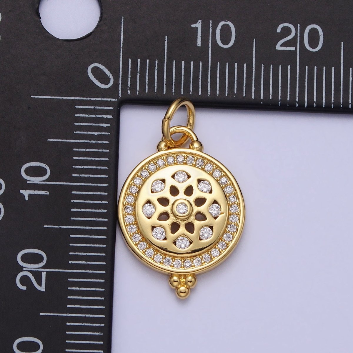 Clear Micro Paved CZ Filigree Nature Flower Round Gold Add-On Charm | AC371 - DLUXCA