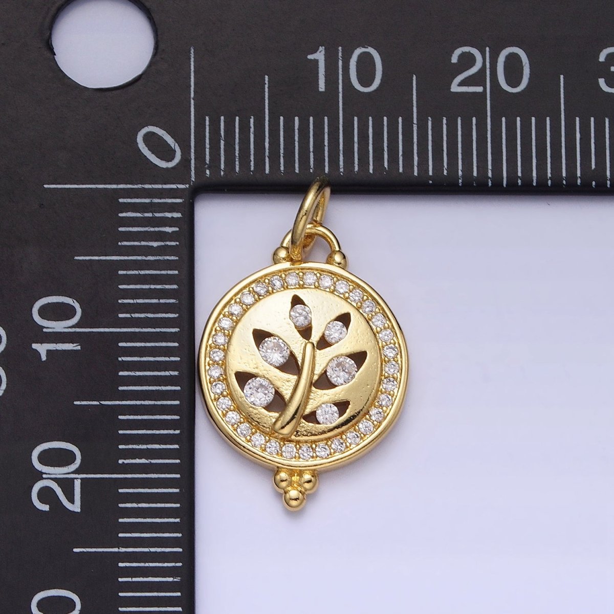 Clear Micro Paved CZ Filigree Nature Plant leaf Round Gold Add-On Charm | AC377 - DLUXCA