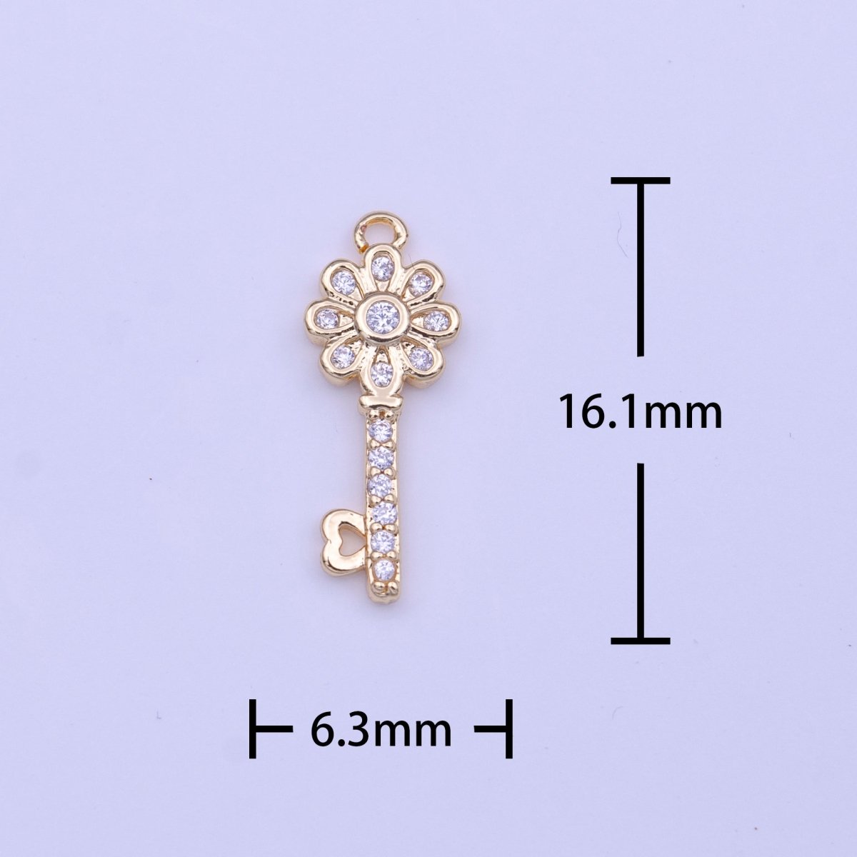 Clear Micro Paved CZ Flower Heart Key Lock Gold Charm | C-580 - DLUXCA