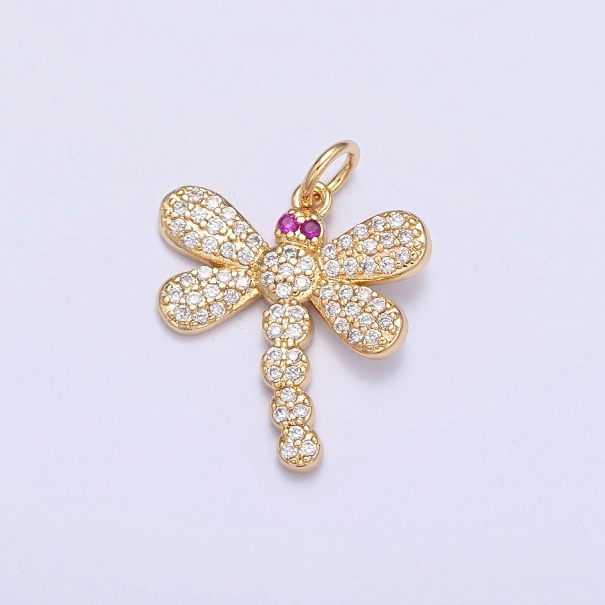 Clear Micro Paved CZ Fuchsia-Eyed Dragonfly Insect Charm | X-111 - DLUXCA