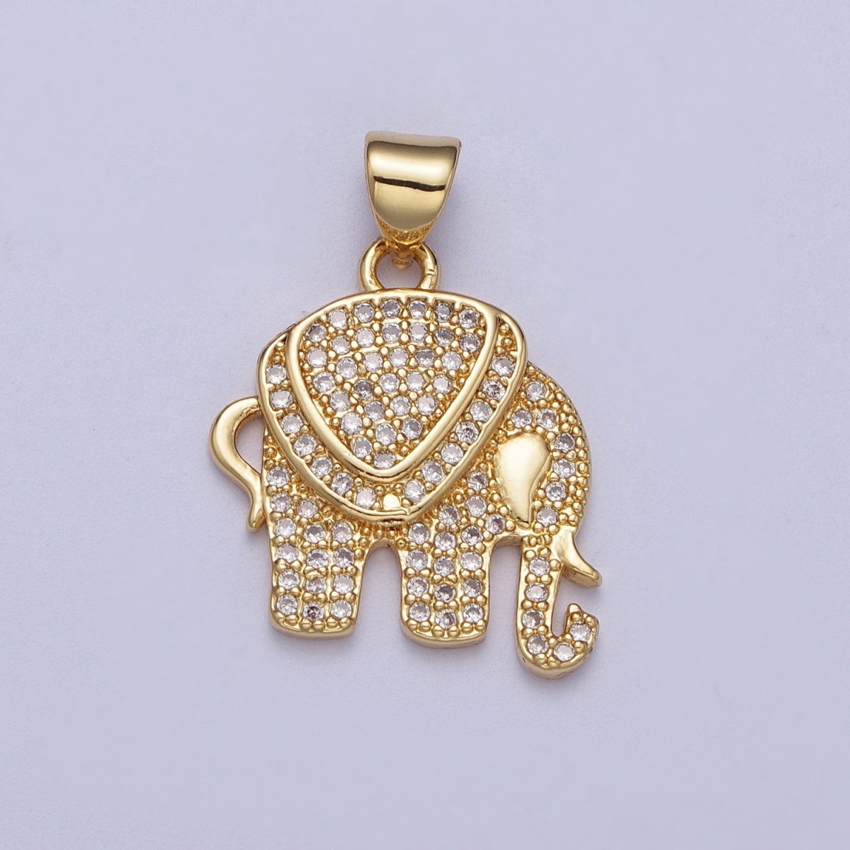 Clear Micro Paved CZ Gold Wildlife Elephant Pendant For Safari Nature Jewelry Making H-752 - DLUXCA
