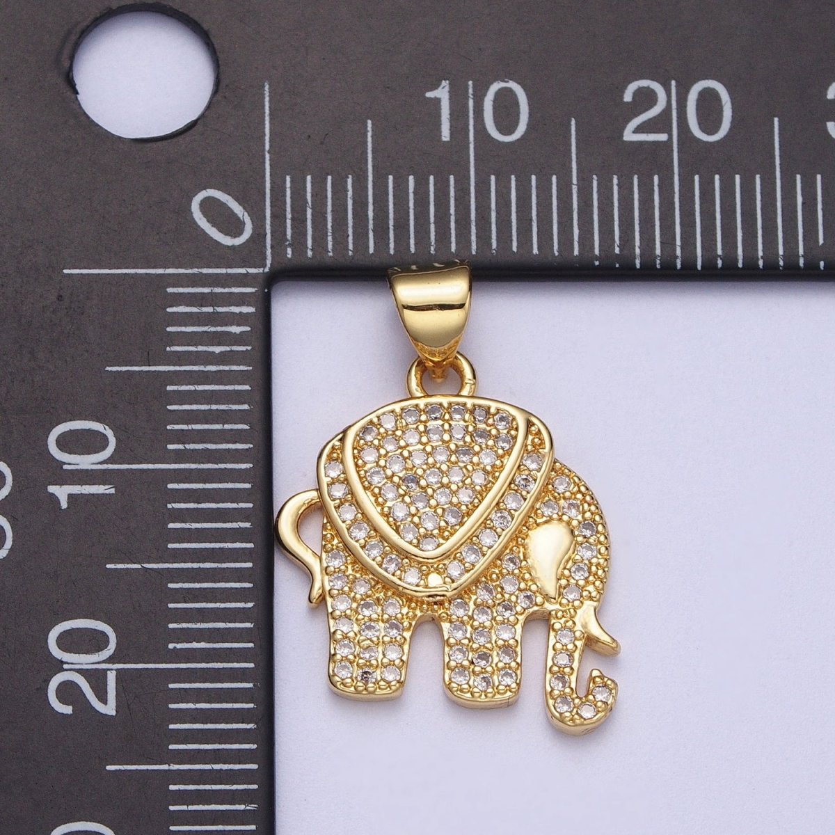 Clear Micro Paved CZ Gold Wildlife Elephant Pendant For Safari Nature Jewelry Making H-752 - DLUXCA
