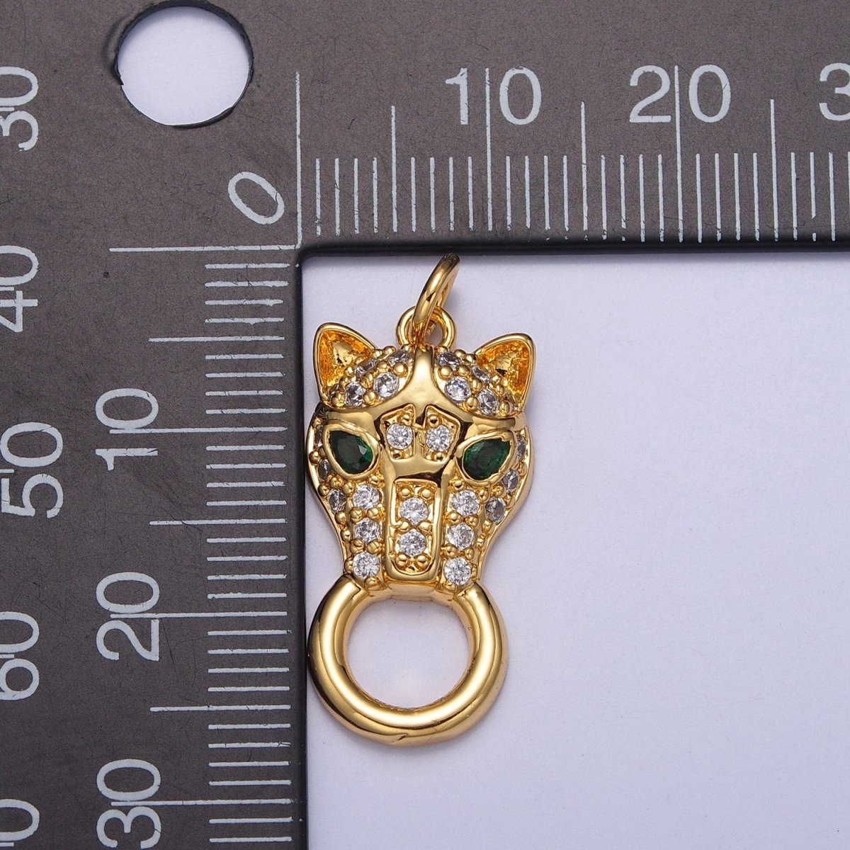 Clear Micro Paved CZ Green-Eyed Panther Jungle Wild Cat Animal Charm E-771 - DLUXCA