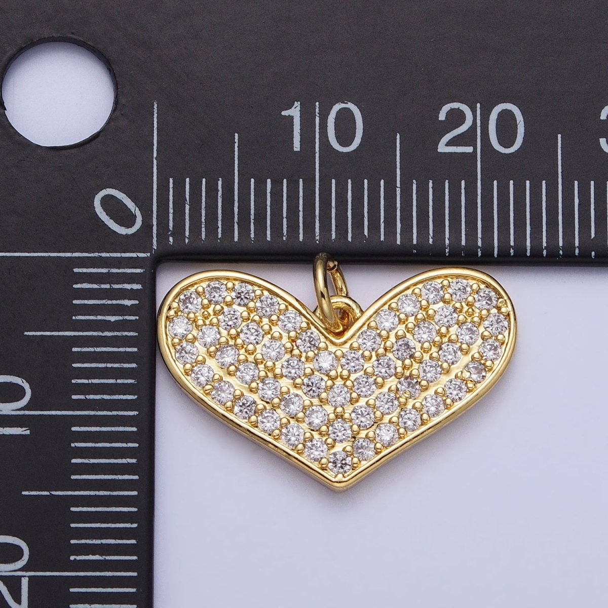 Clear Micro Paved CZ Heart Valentine Gold Charm | AC354 - DLUXCA