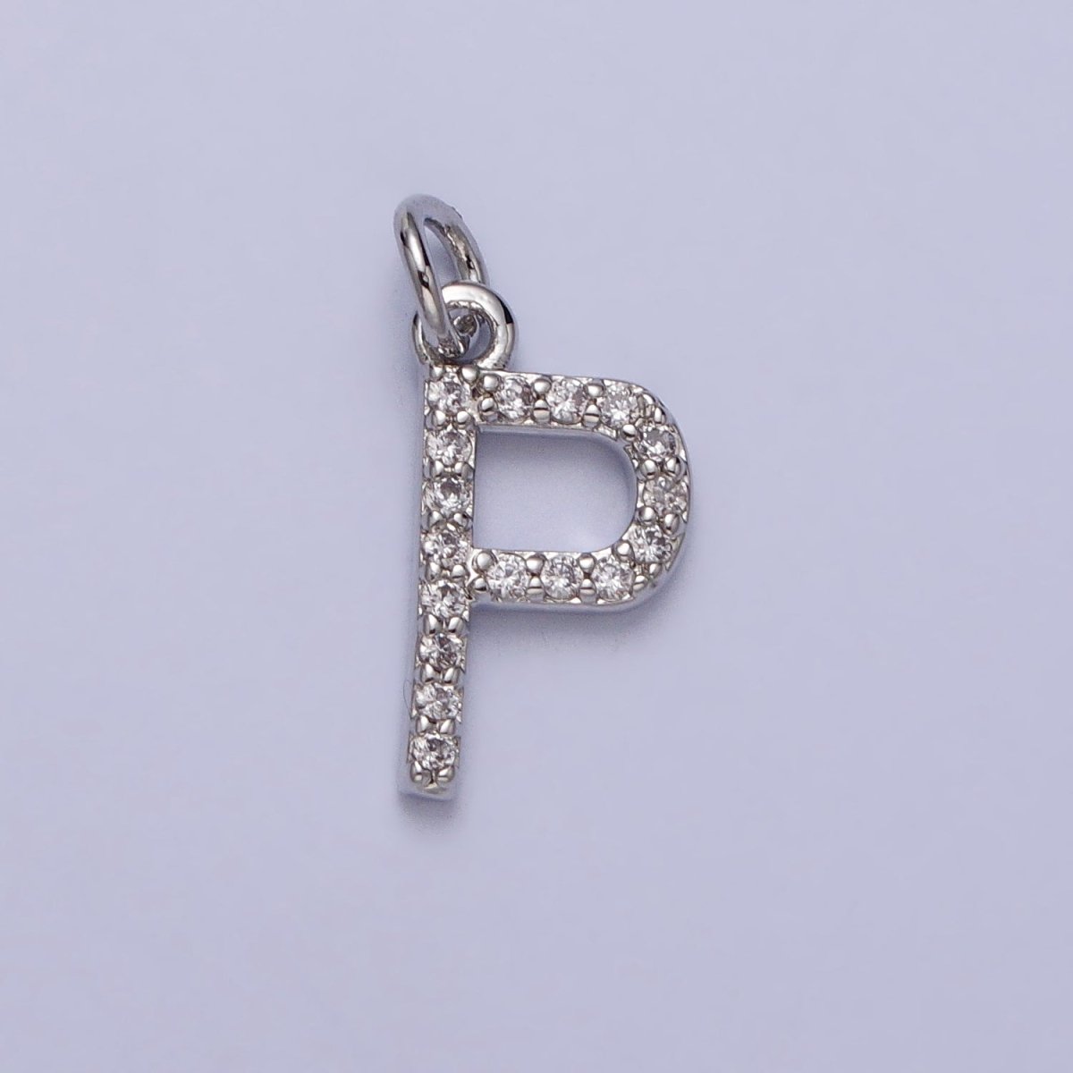 Clear Micro Paved CZ Initial Alphabet Letter Silver Personalized Charm | AC155 - AC180 - DLUXCA