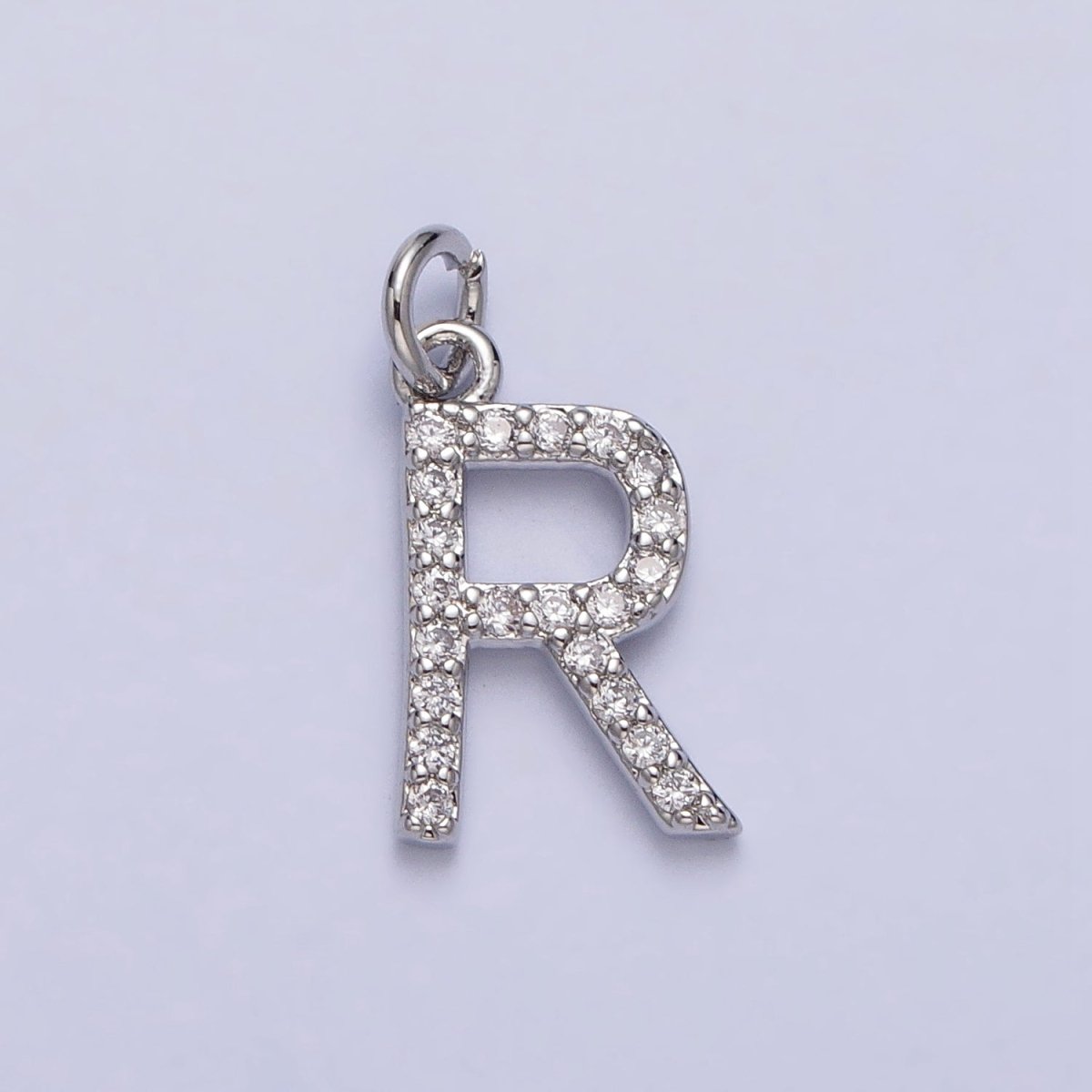 Clear Micro Paved CZ Initial Alphabet Letter Silver Personalized Charm | AC155 - AC180 - DLUXCA