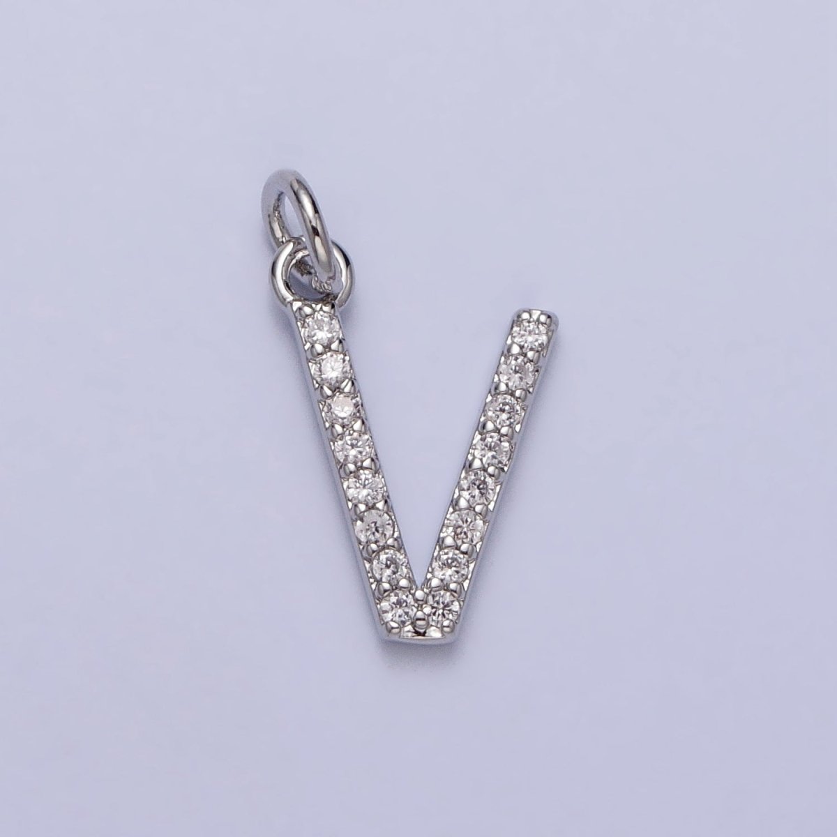 Clear Micro Paved CZ Initial Alphabet Letter Silver Personalized Charm | AC155 - AC180 - DLUXCA