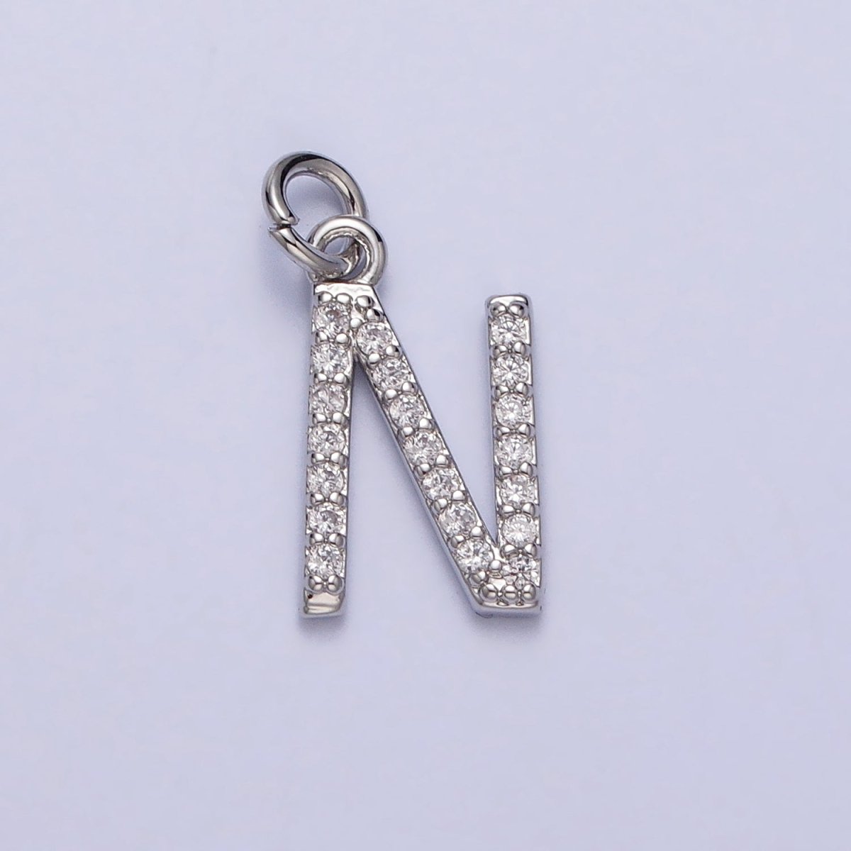 Clear Micro Paved CZ Initial Alphabet Letter Silver Personalized Charm | AC155 - AC180 - DLUXCA