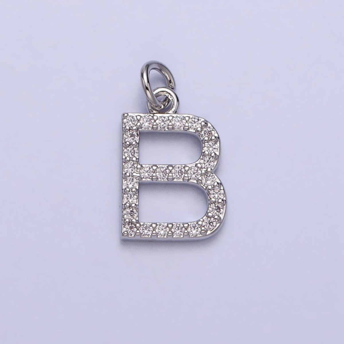 Clear Micro Paved CZ Initial Alphabet Letter Silver Personalized Charm | AC155 - AC180 - DLUXCA