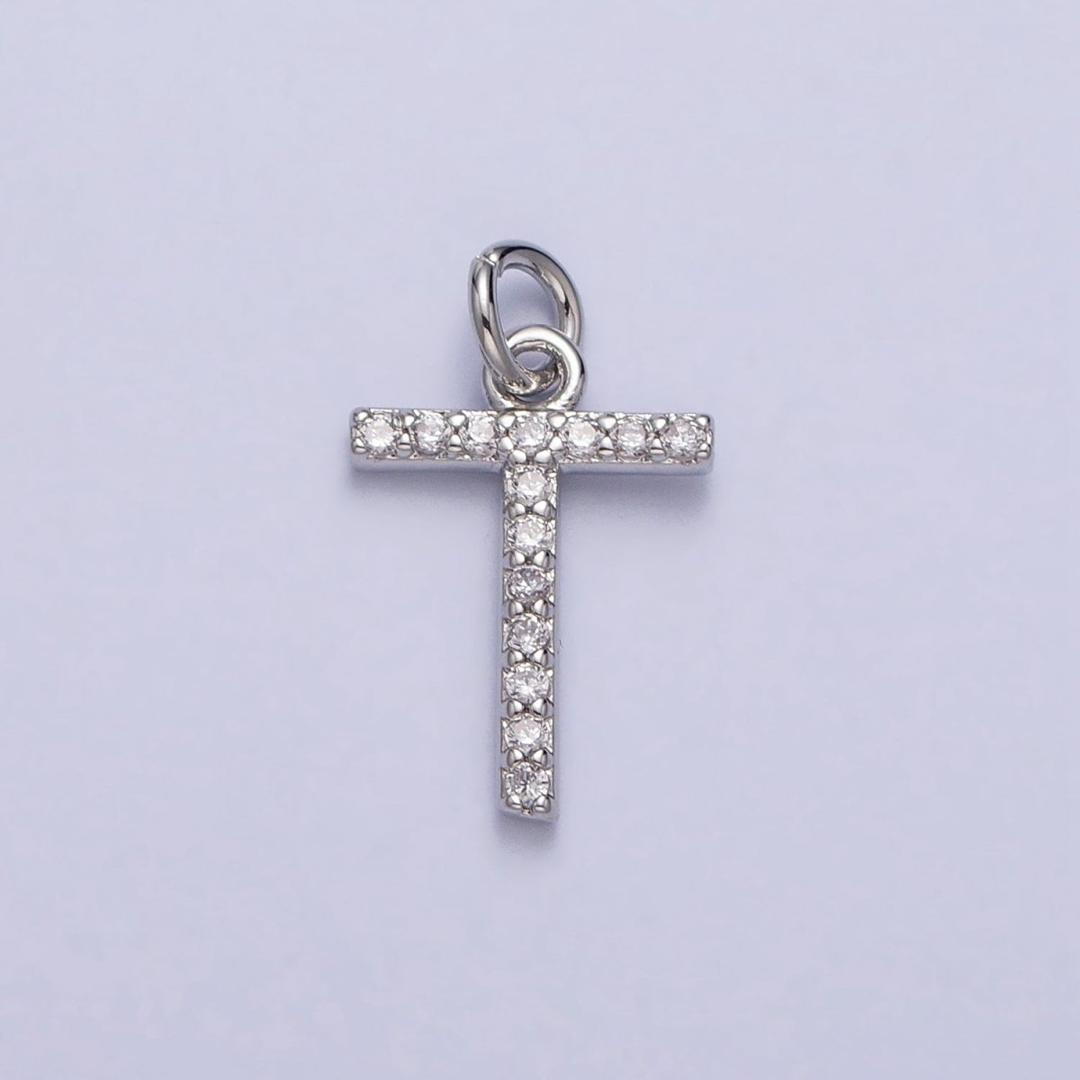 Clear Micro Paved CZ Initial Alphabet Letter Silver Personalized Charm | AC155 - AC180 - DLUXCA