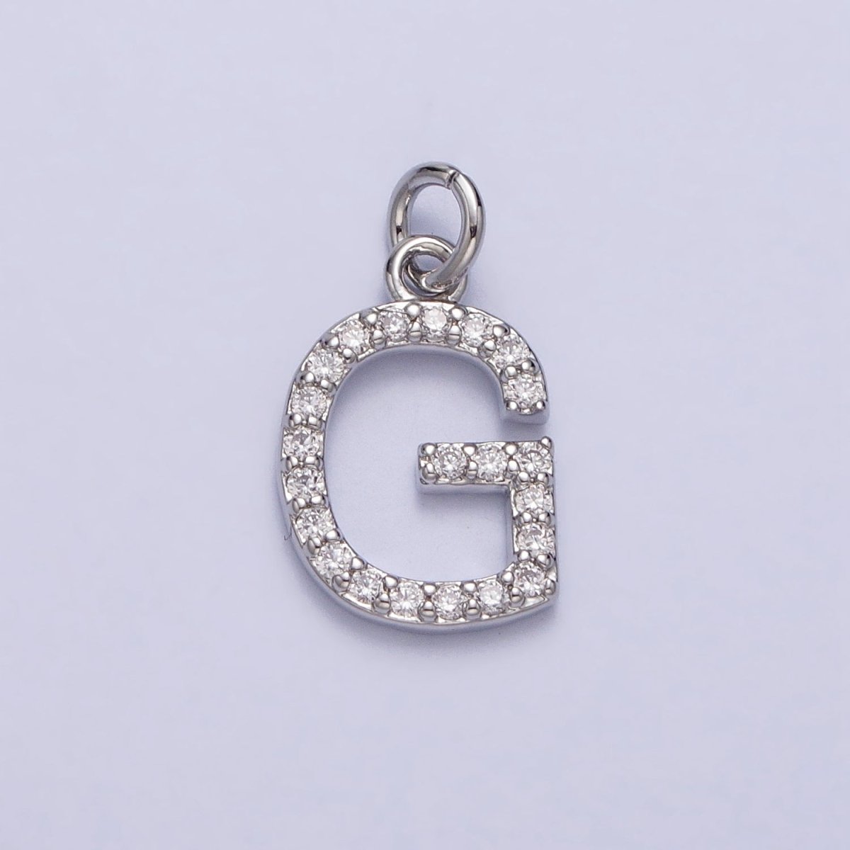 Clear Micro Paved CZ Initial Alphabet Letter Silver Personalized Charm | AC155 - AC180 - DLUXCA