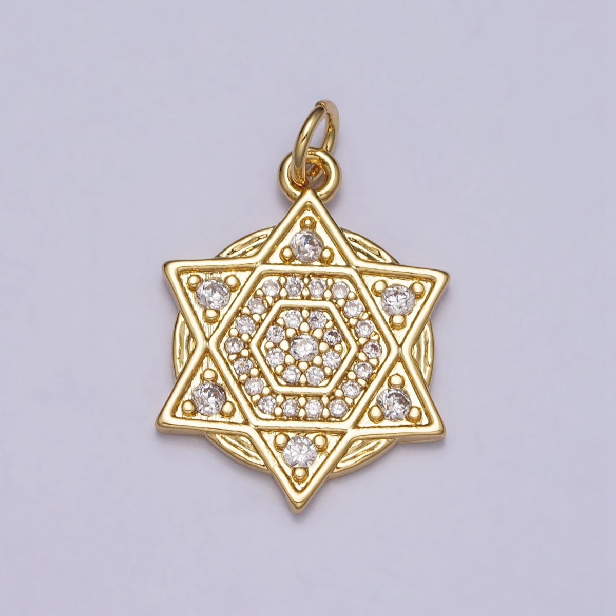 Clear Micro Paved CZ Jewish Star of David Gold Charm | AC204 - DLUXCA