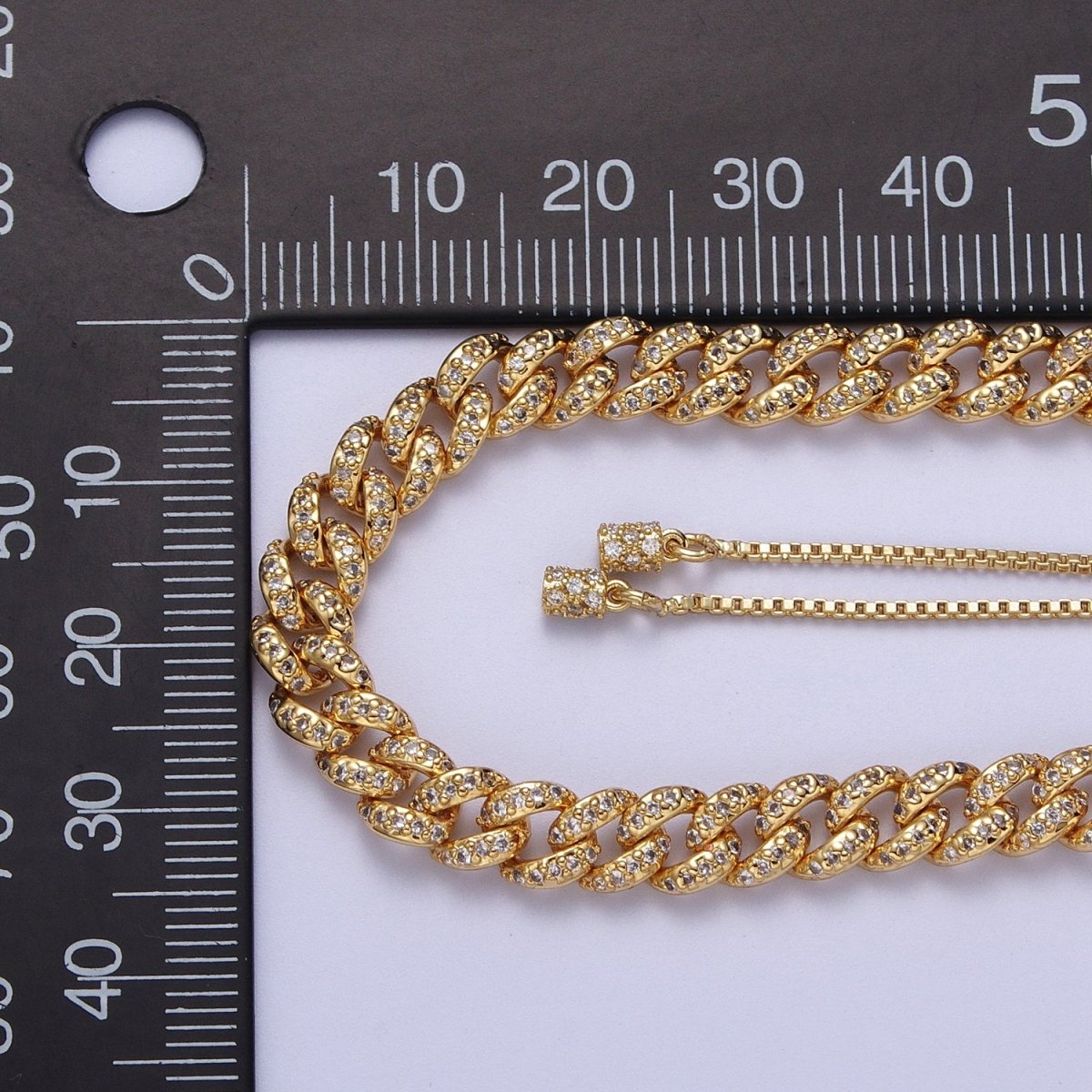 Clear Micro Paved CZ Miami Cuban Curb Adjustable Slider Necklace in Gold & Silver | WA-1517 WA-1518 Clearance Pricing - DLUXCA