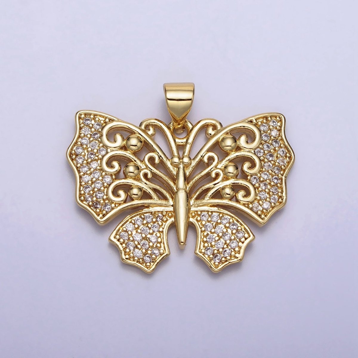 Clear Micro Paved CZ Monarch Butterfly Garden Insect Pendant | AA088 - DLUXCA