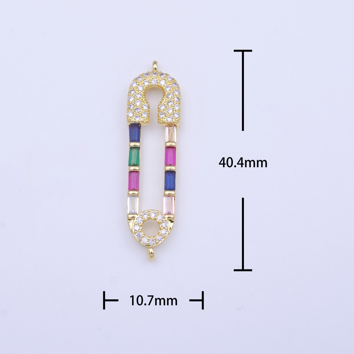 Clear Micro Paved CZ Multicolor Baguette Link Safety Pin Connector in Gold & Silver | Y-655 Y-656 - DLUXCA