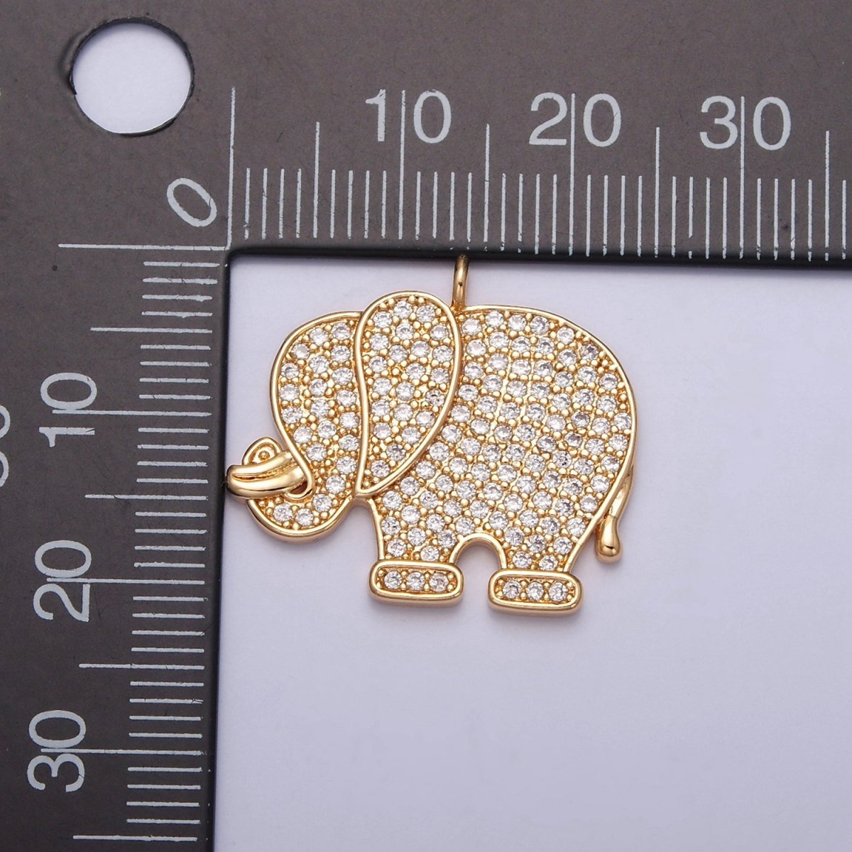 Clear Micro Paved CZ Safari Elephant Animal Gold Charm | W-195 - DLUXCA