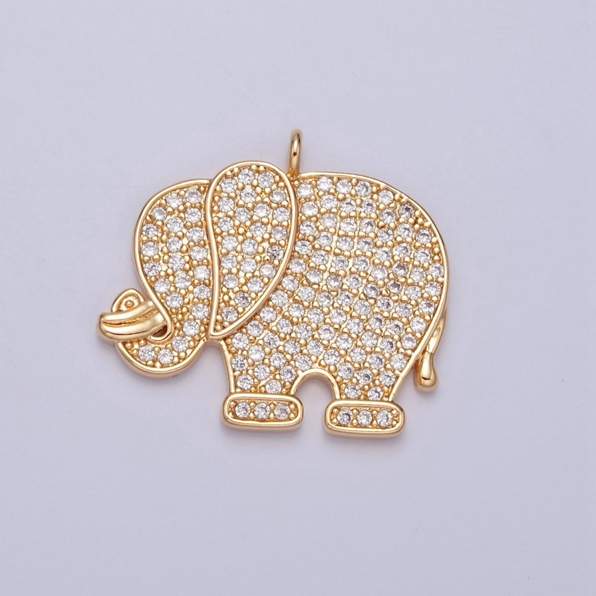 Clear Micro Paved CZ Safari Elephant Animal Gold Charm | W-195 - DLUXCA