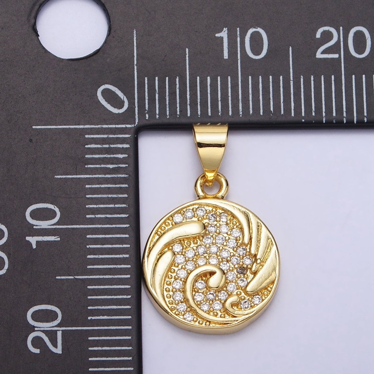 Clear Micro Paved CZ Swirl Curved Round Pendant | AA086 - DLUXCA