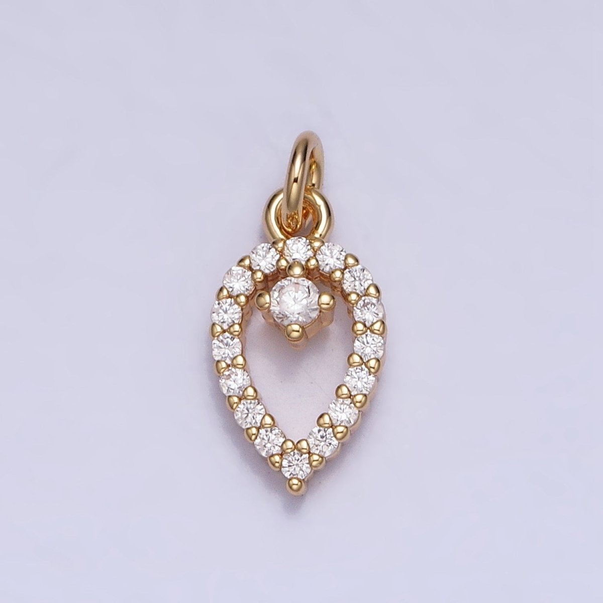 Clear Micro Paved CZ Teardrop Mini Open Add-On Charm in Gold & Silver | AC639 AC640 - DLUXCA