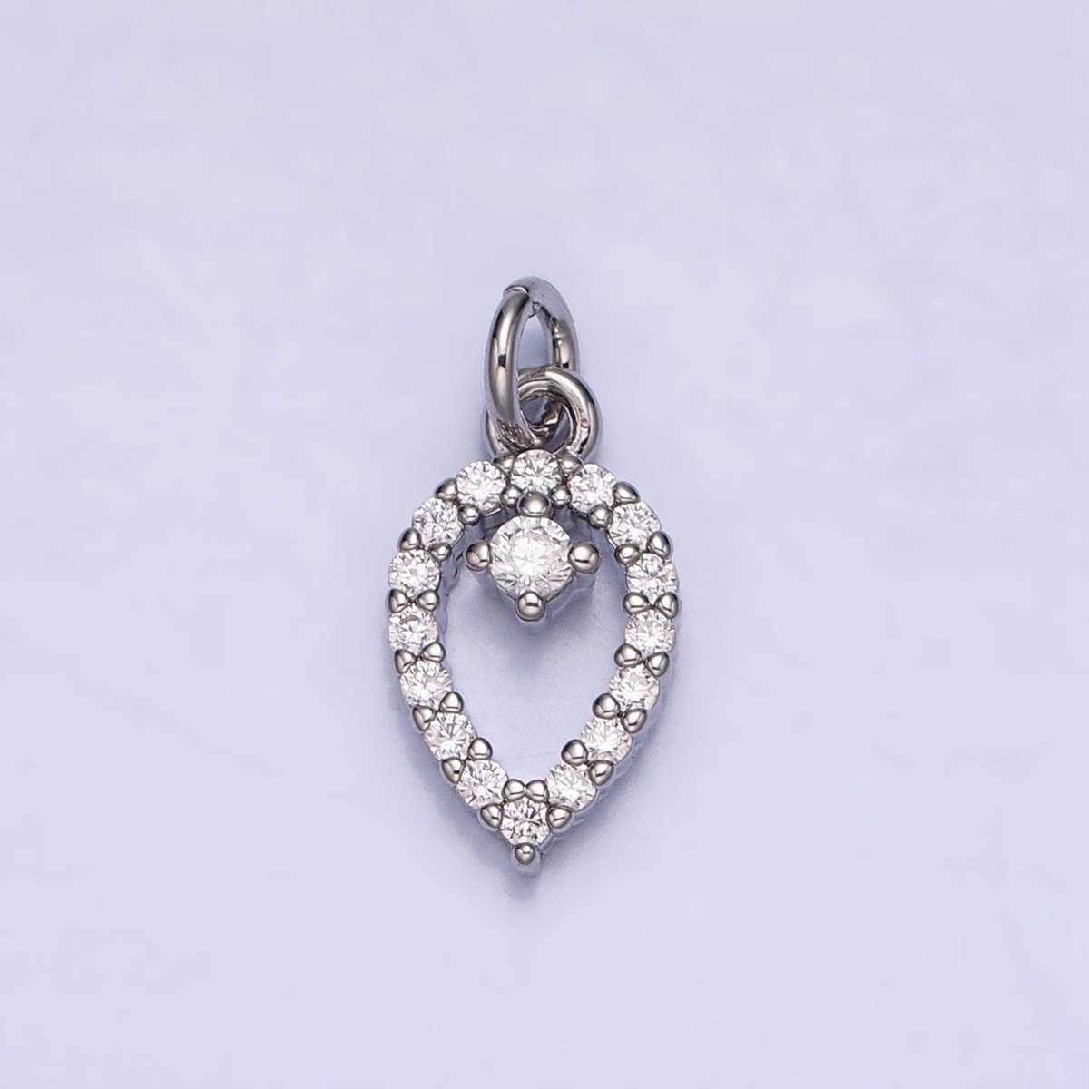 Clear Micro Paved CZ Teardrop Mini Open Add-On Charm in Gold & Silver | AC639 AC640 - DLUXCA