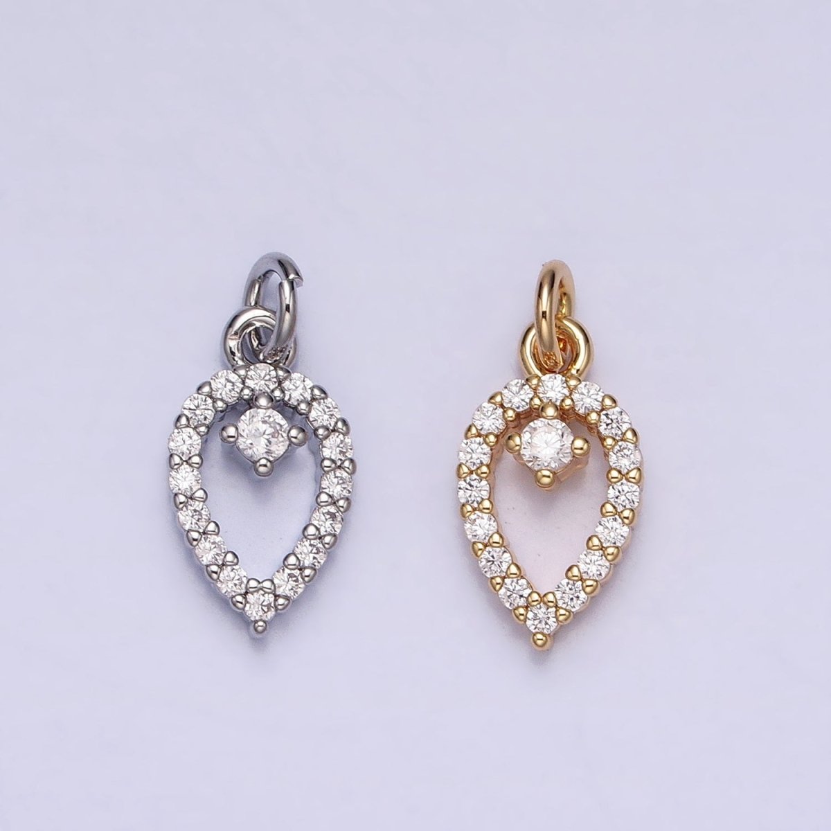 Clear Micro Paved CZ Teardrop Mini Open Add-On Charm in Gold & Silver | AC639 AC640 - DLUXCA