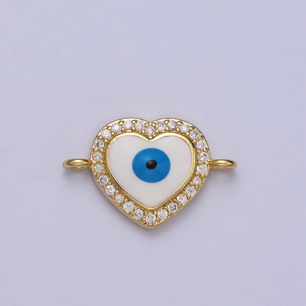 Clear Micro Paved CZ White Evil Eye Heart Gold Link Connector | Y-670 - DLUXCA