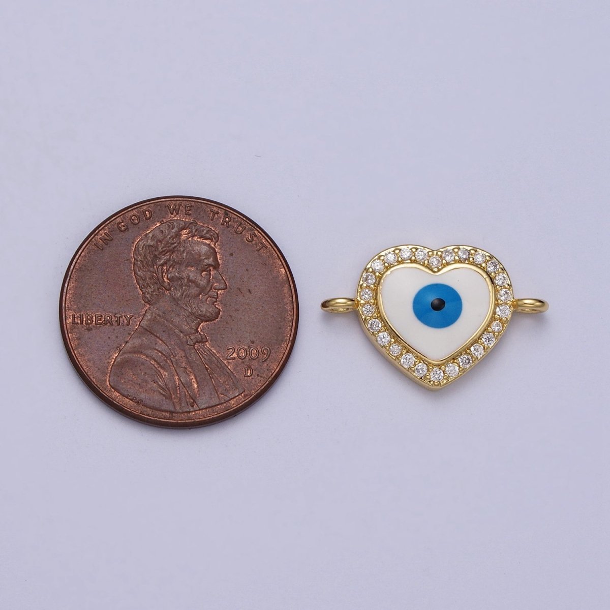 Clear Micro Paved CZ White Evil Eye Heart Gold Link Connector | Y-670 - DLUXCA