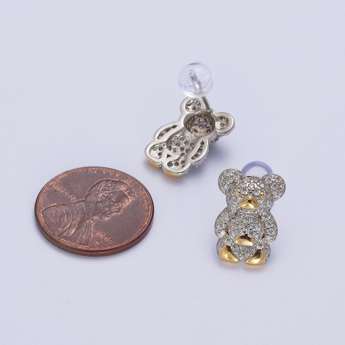 Clear Micro Paved Gold Teddy Bear Stud Earrings For Nature Jewelry Making | P-282 - DLUXCA