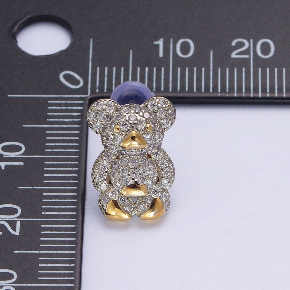 Clear Micro Paved Gold Teddy Bear Stud Earrings For Nature Jewelry Making | P-282 - DLUXCA