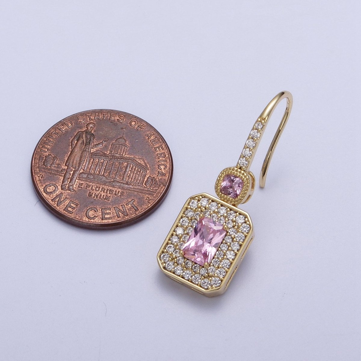 Clear, Pink Baguette Micro Paved CZ Drop Dangle French Hook Earrings | Y-193 Y-194 - DLUXCA