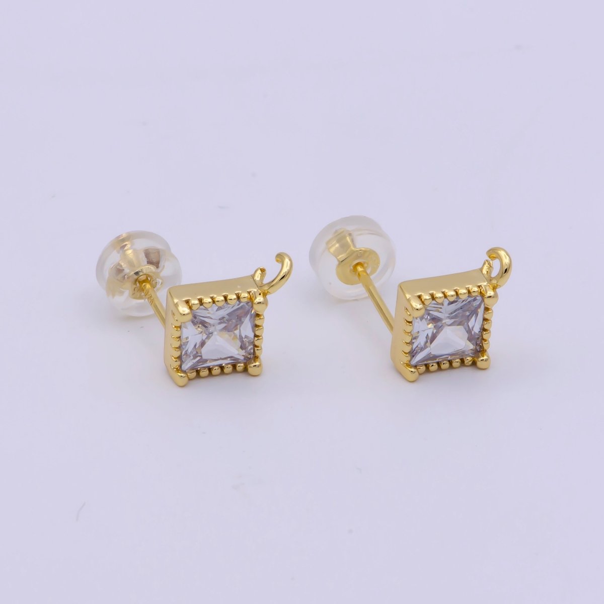 Clear / Pink Cz Stud 14K Gold Filled Rhombus Ear Studs Geometry Earring Studs With Open link for Earring Making L-539 L-553 - DLUXCA