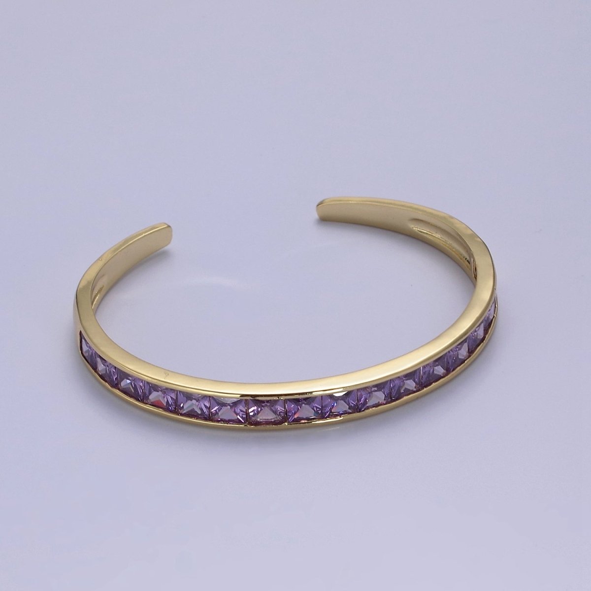 Clear, Purple, Green, Pink Open Cuff Bracelet - CZ bangle gold bangle Adjustable Bracelet | WA-701 to WA-704 Clearance Pricing - DLUXCA