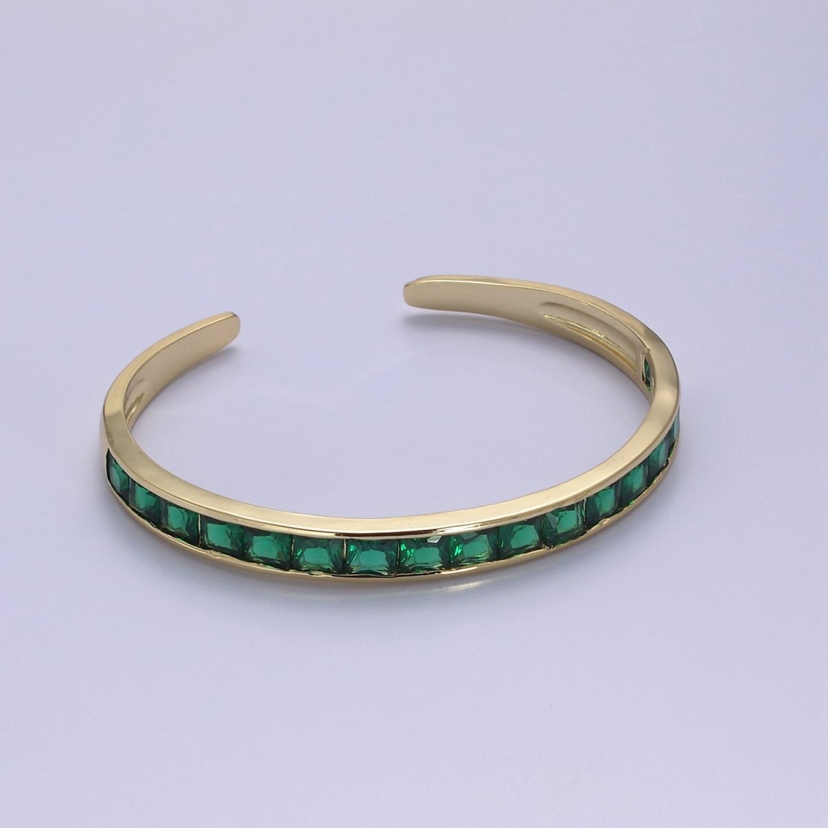 Clear, Purple, Green, Pink Open Cuff Bracelet - CZ bangle gold bangle Adjustable Bracelet | WA-701 to WA-704 Clearance Pricing - DLUXCA