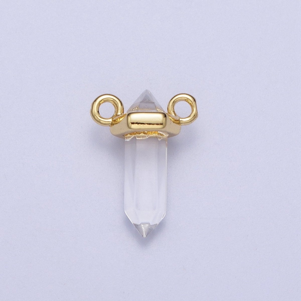 Clear Quartz Pointed Wand Gold Connector Charm Link | Y-635 - DLUXCA