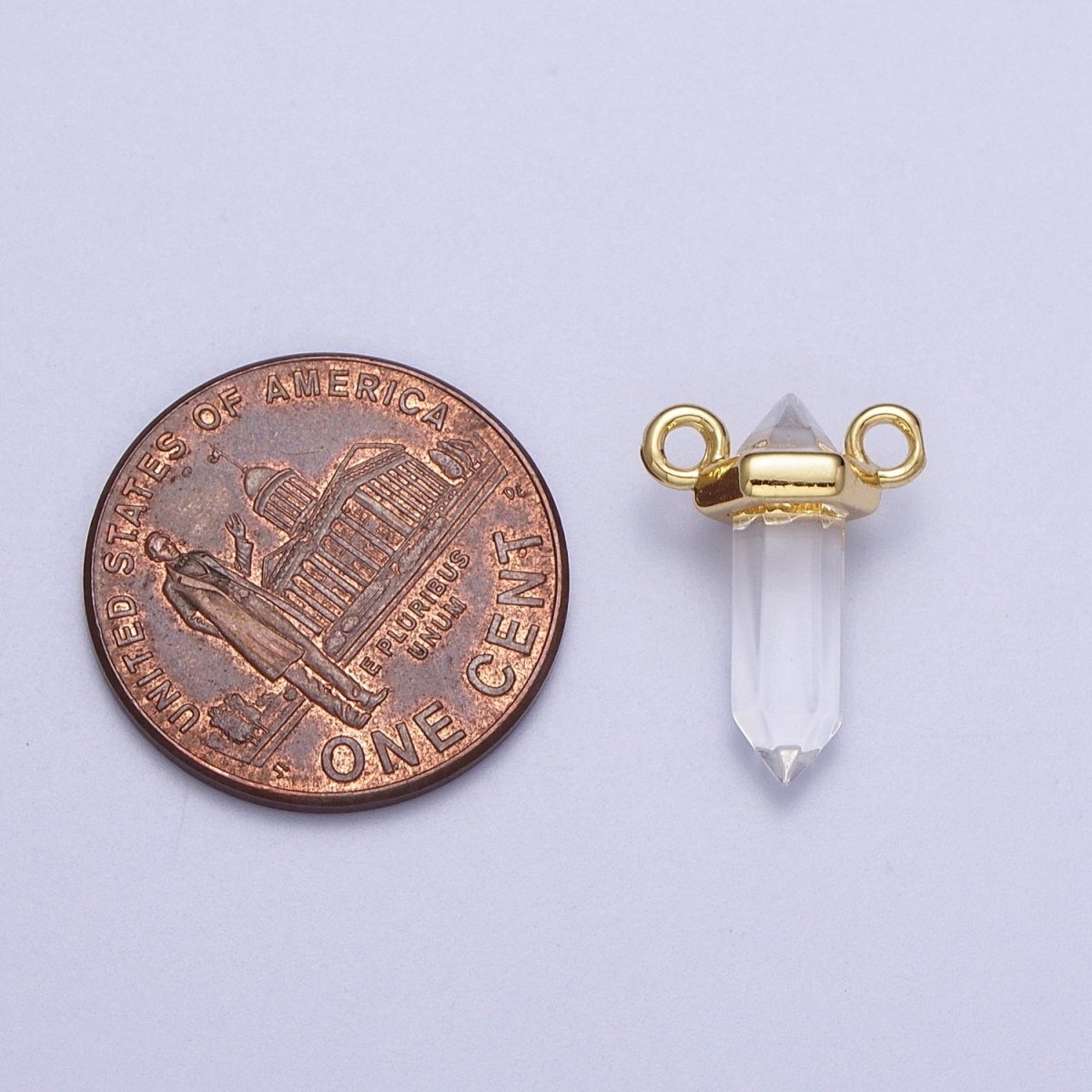 Clear Quartz Pointed Wand Gold Connector Charm Link | Y-635 - DLUXCA