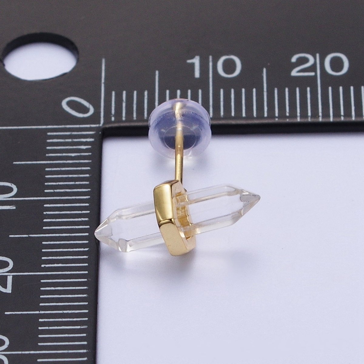 Clear Quartz Pointed Wand Gold Minimalist Stud Earrings | Y-097 - DLUXCA