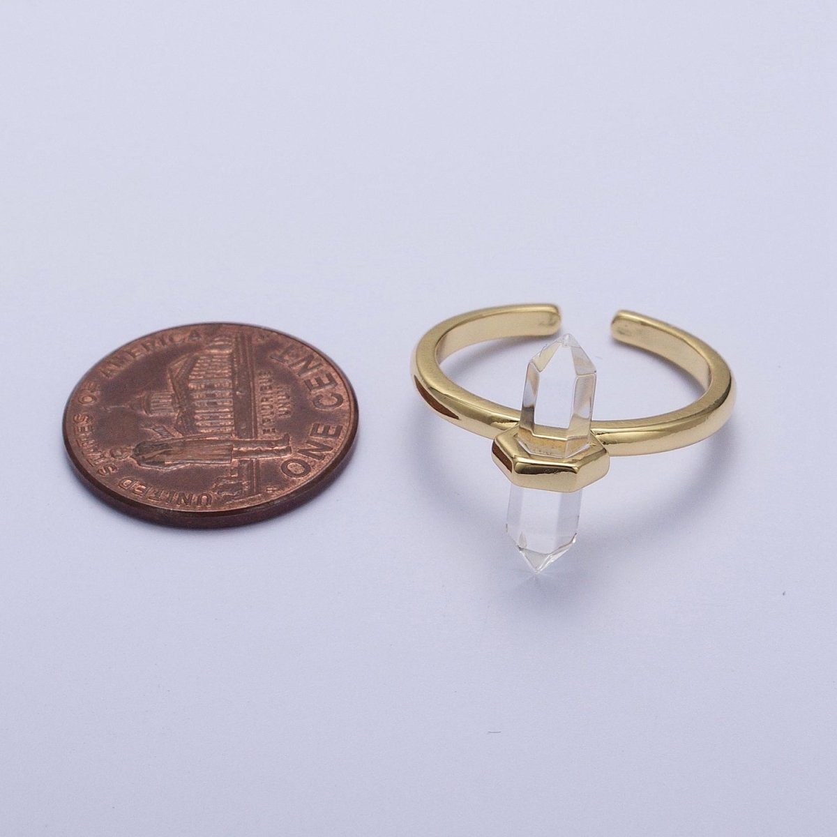 Clear Quartz Pointed Wand Minimalist Gold Ring | Y-325 - DLUXCA