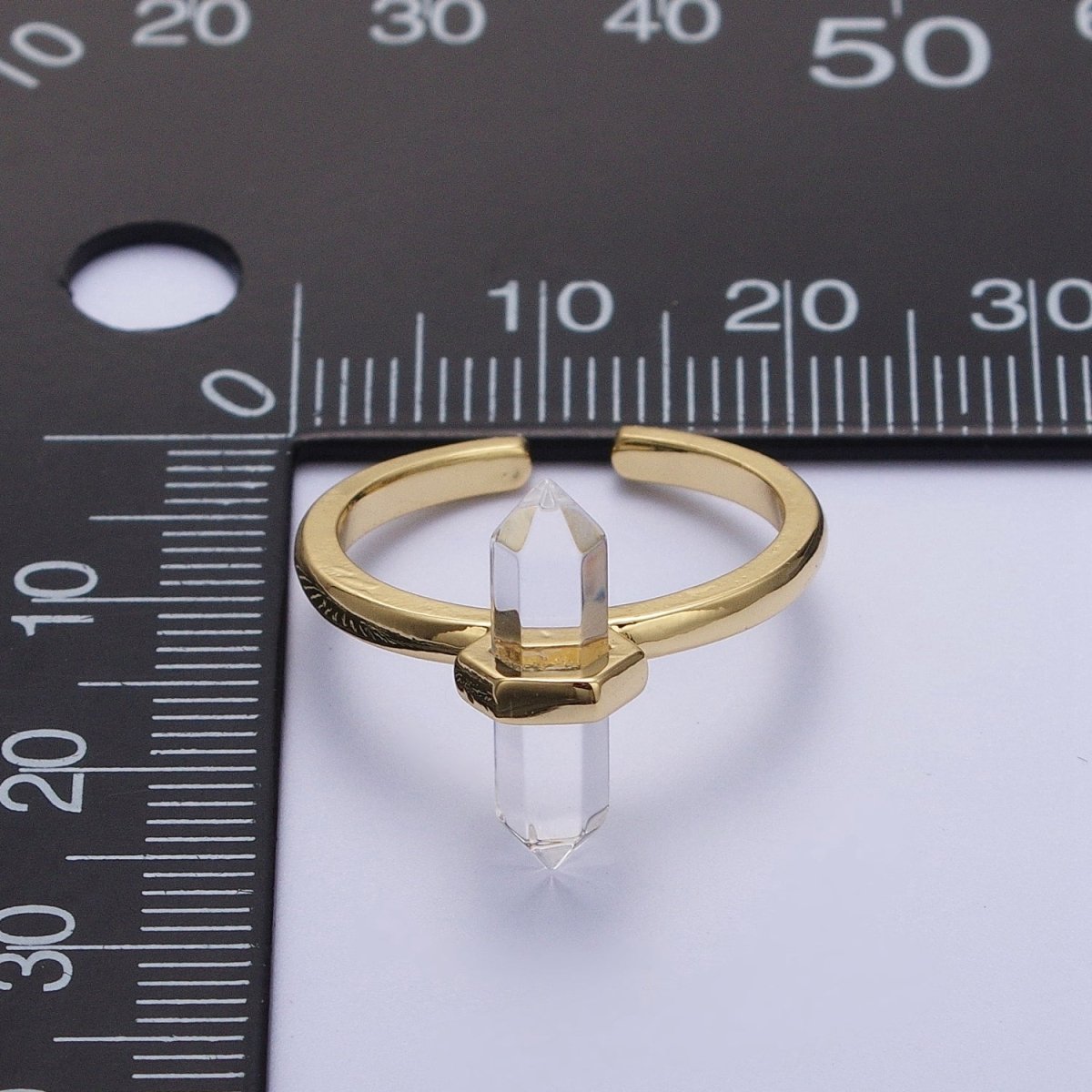 Clear Quartz Pointed Wand Minimalist Gold Ring | Y-325 - DLUXCA