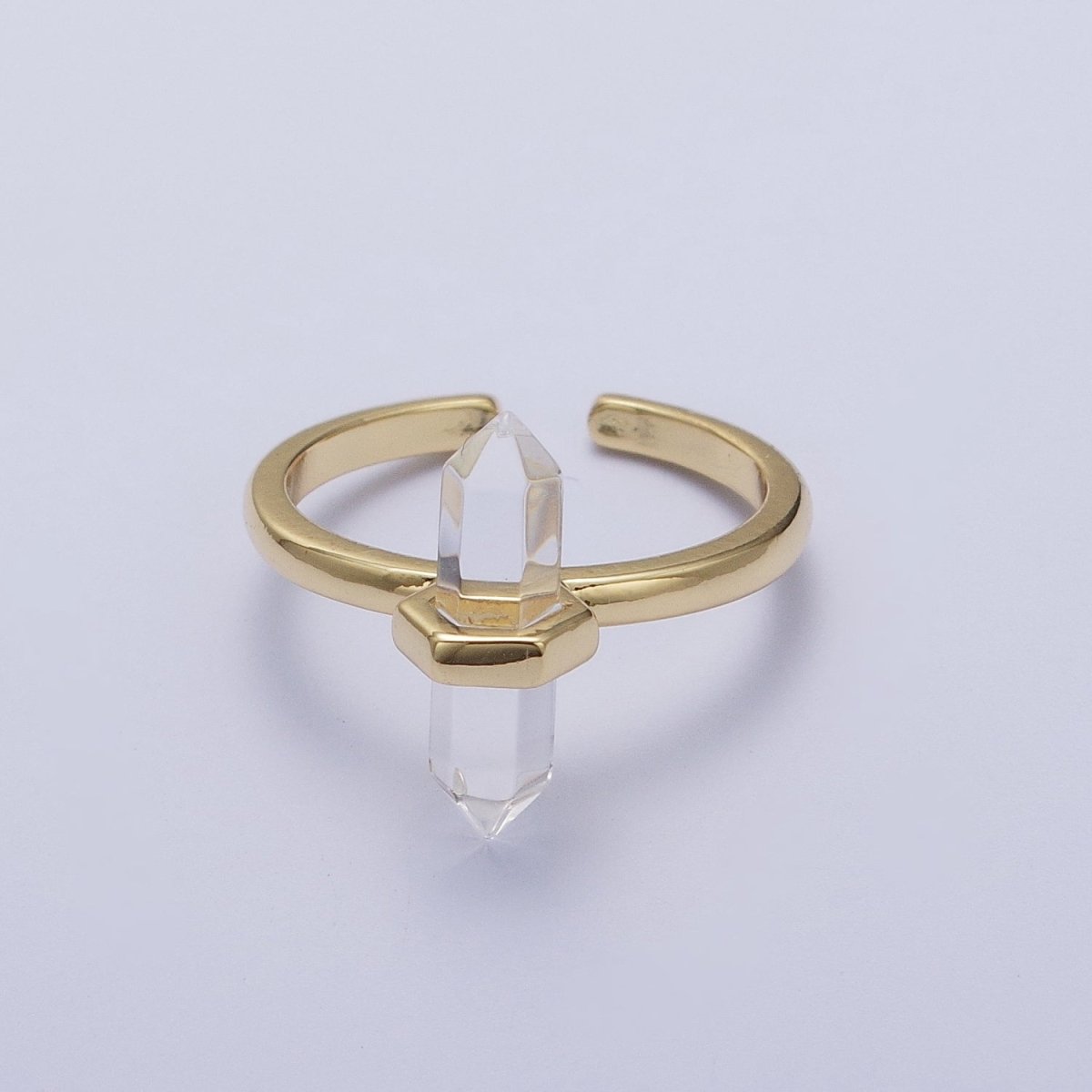 Clear Quartz Pointed Wand Minimalist Gold Ring | Y-325 - DLUXCA