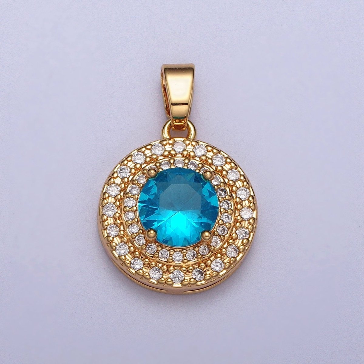 Clear, Red, Blue, Green CZ Micro Paved Round Gold Pendant | AA014 - AA017 - DLUXCA