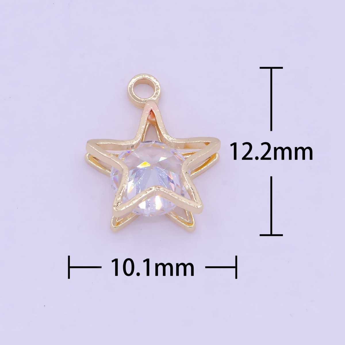 Clear Round Cubic Zirconia Between Celestial Gold Star Charm AG-085 - DLUXCA