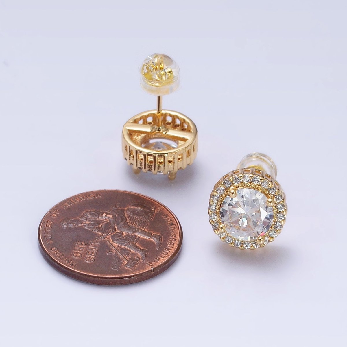 Clear Round Micro Paved CZ Silver, Gold Stud Earrings | AB563 AB671 - DLUXCA