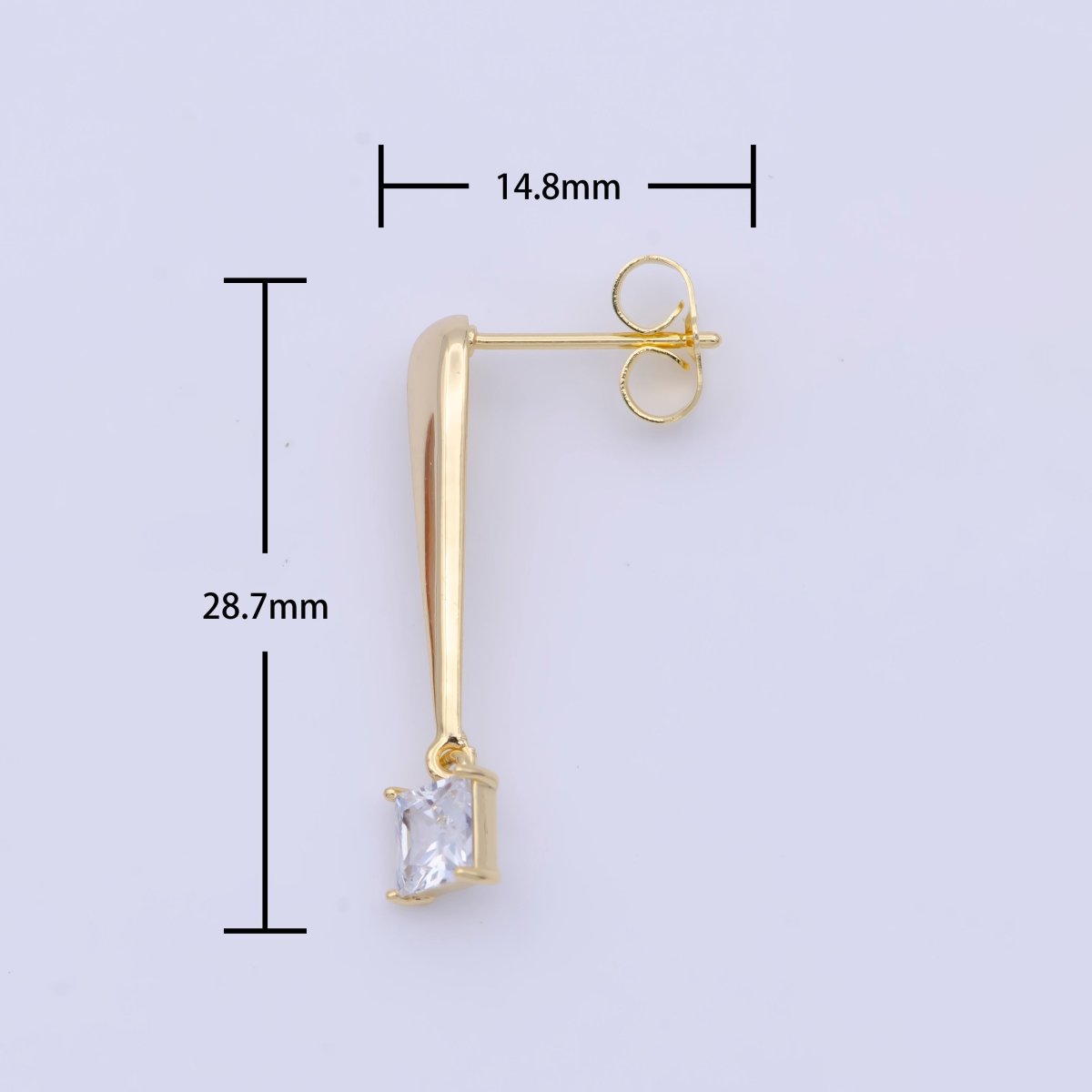Clear Square Baguette Gold Drip Drop Stud Earrings | X-932 - DLUXCA