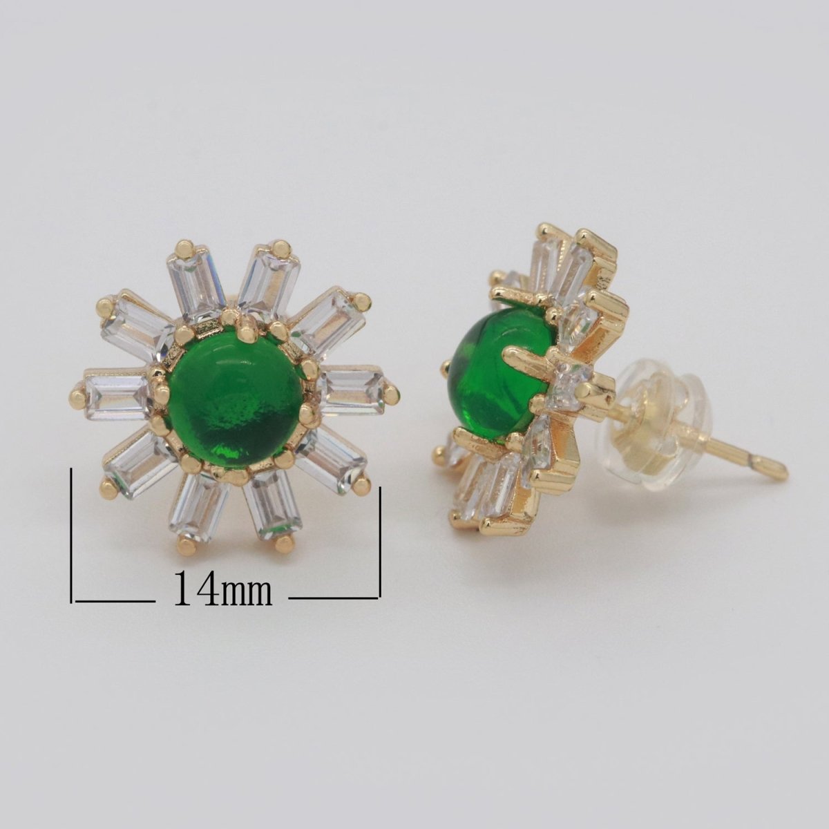 Clear Studs, Dainty Green Zirconia Earrings, Cz Stud Earrings, Sun Earrings, Tiny Diamond Stud Earrings, Small Gold Earring T-162 - DLUXCA