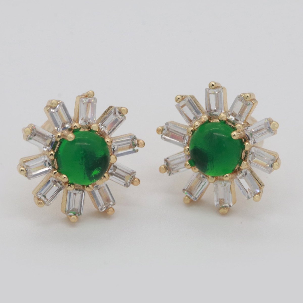 Clear Studs, Dainty Green Zirconia Earrings, Cz Stud Earrings, Sun Earrings, Tiny Diamond Stud Earrings, Small Gold Earring T-162 - DLUXCA