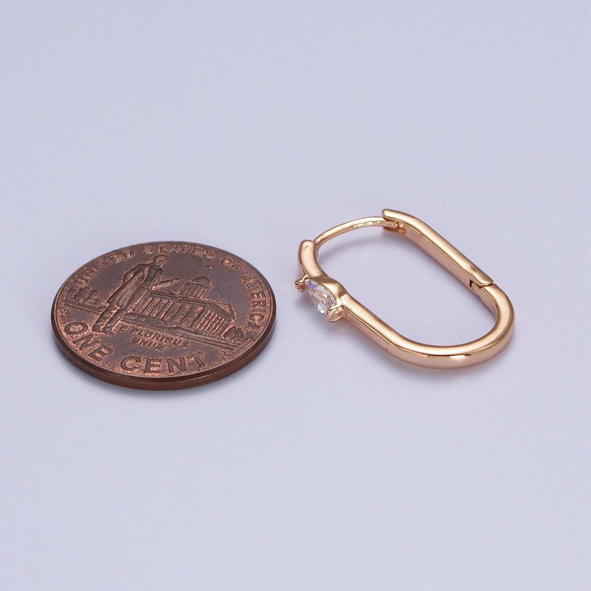 Clear Teardrop CZ 21.5mm Oblong U-Shaped Pinky Gold Huggie Earrings | V-038 - DLUXCA