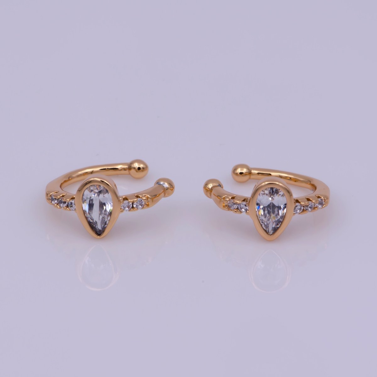 Clear Teardrop Micro Paved CZ Gold Ear Cuff Earrings AI-145 - DLUXCA