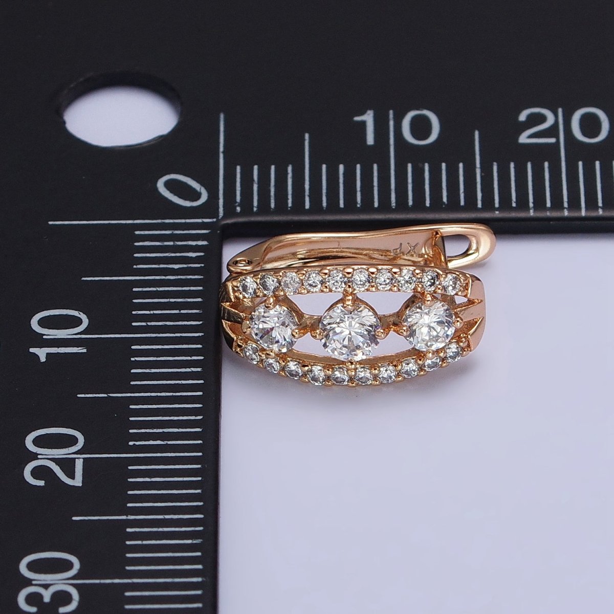Clear Triple Round Micro Paved CZ Band Minimalist Gold English Lock Earrings | AB230 - DLUXCA